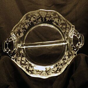 VTG Cambridge Glass Rose Point Etch 2 Part Relish Dish